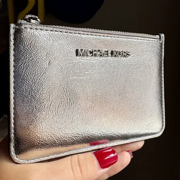 NWT Michael Kors Jet Set Crackled Metallic Leather Card Wallet / Coin Purse - Picture 5 of 8